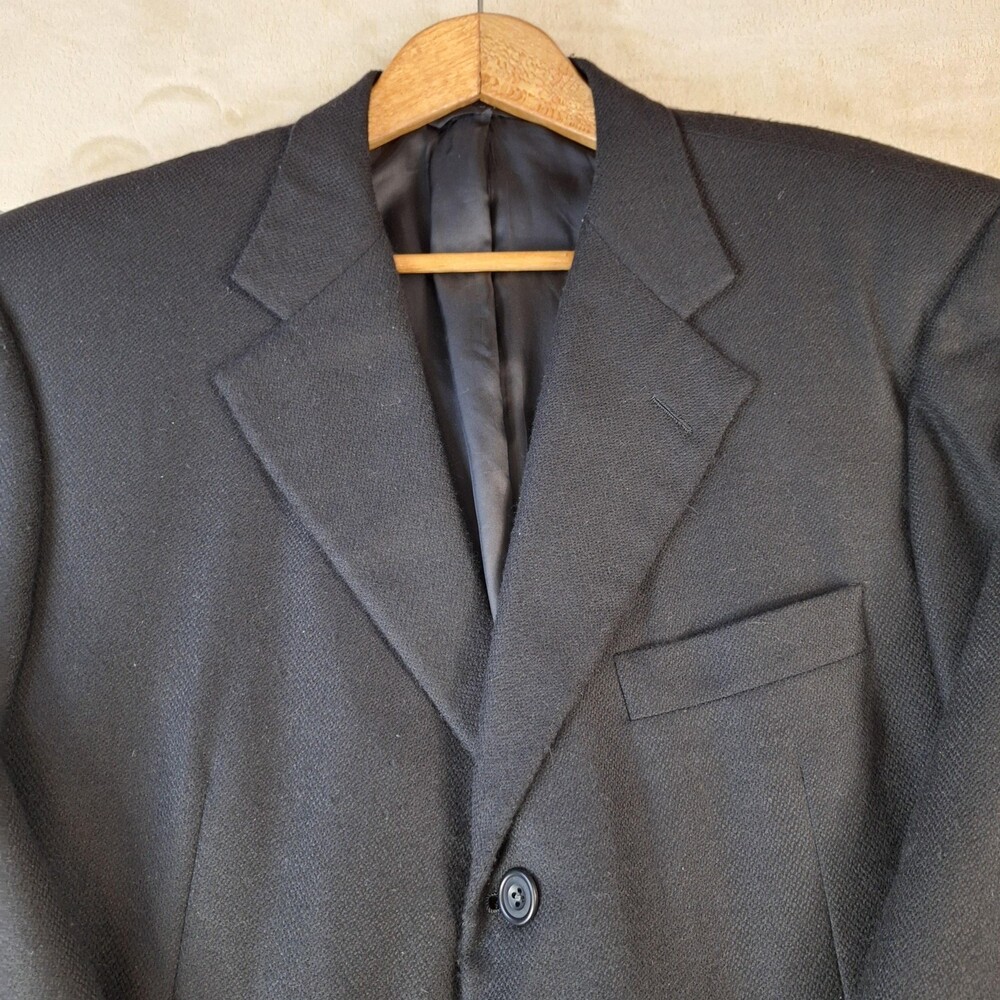 Hickey Freeman Sport Coat Mens 42R Black Wool Herringbone Double Vent 3 Btn